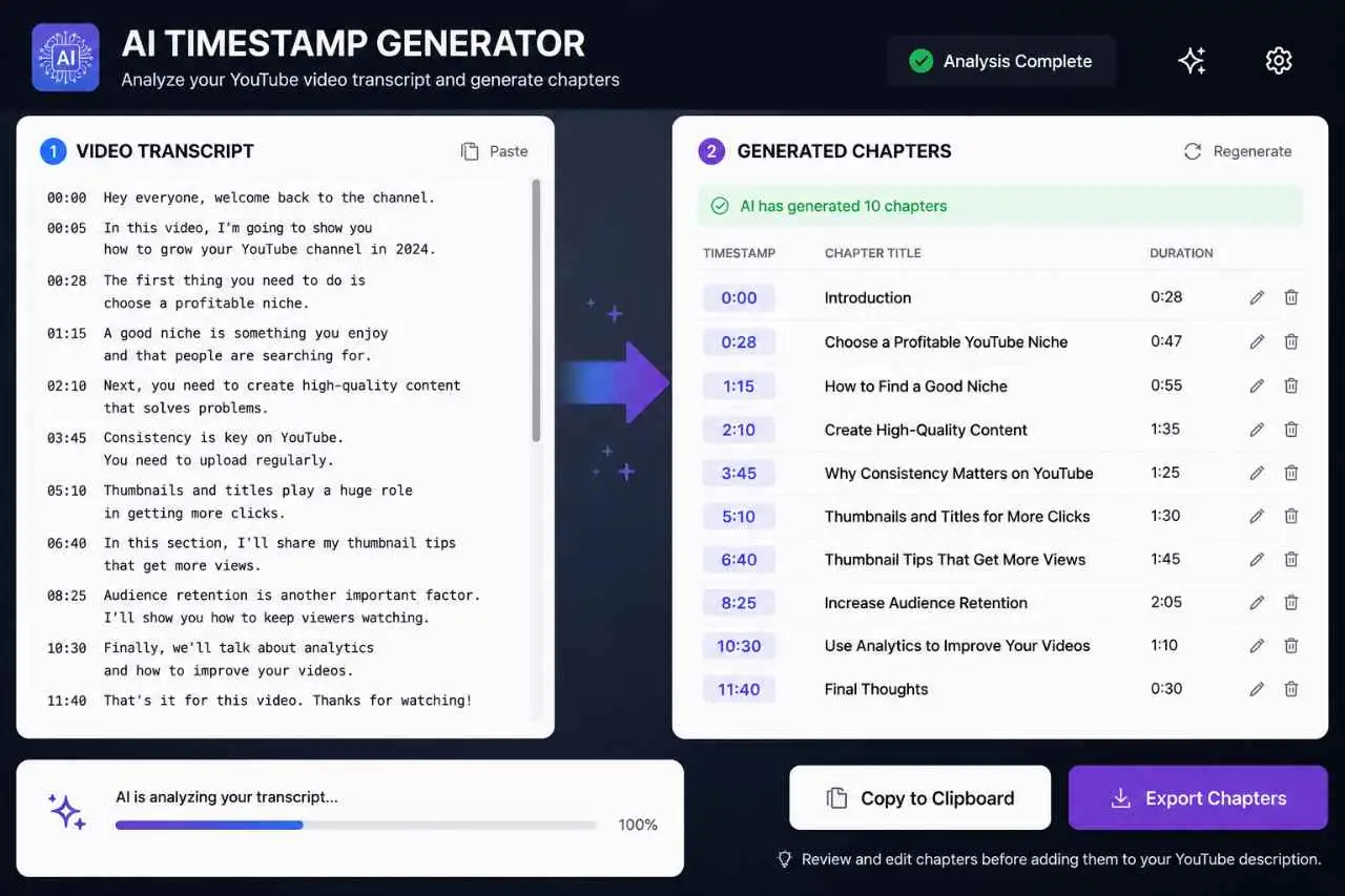 AI YouTube timestamp generator workflow
